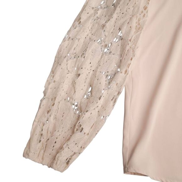 Neutral Off White Beige Lace Long Sleeves Feminine Blouse Top on Sale 5 for $25 - Picture 3 of 6